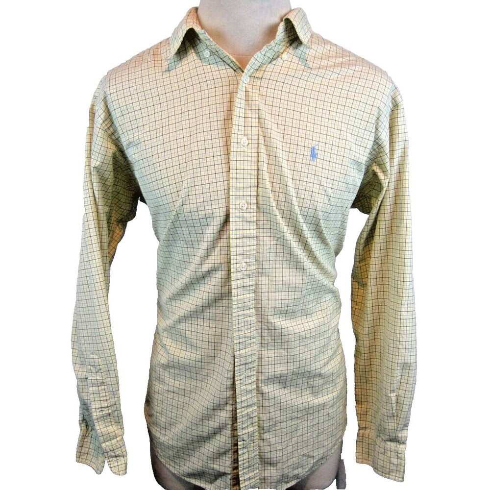 Mens Ralph Lauren Classic Yellow Check Cotton LS Casual Shirt sz Lg